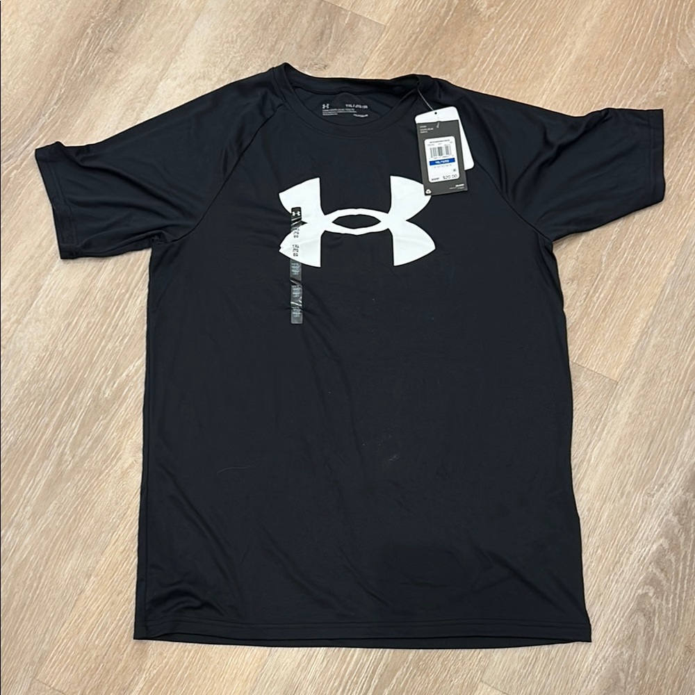 Under Armour YXL Black and White Logo Tee